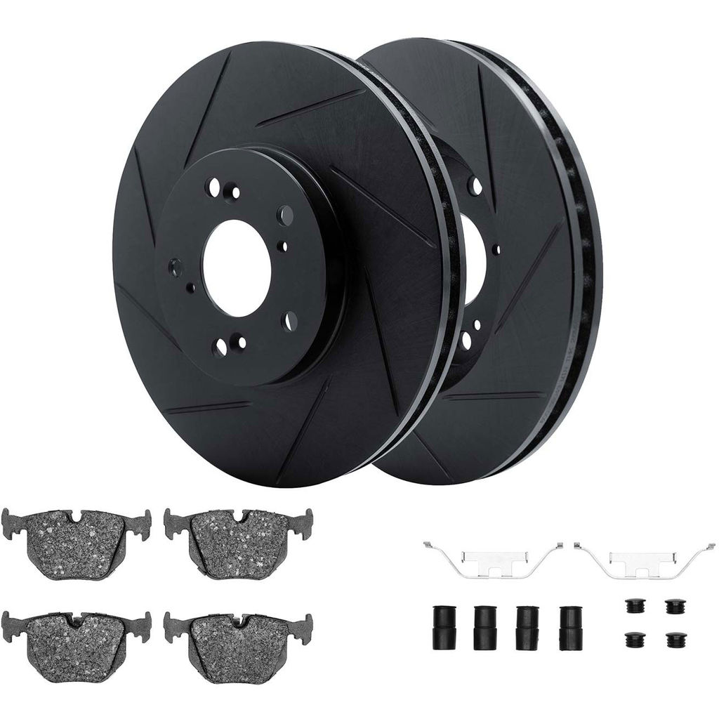Dynamic Friction 3512-31053 - Brake Kit - Black Zinc Coated Slotted Rotors and 5000 Brake Pads With Hardware