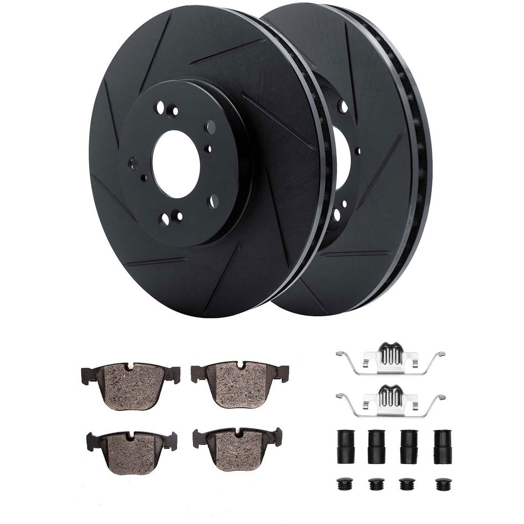 Dynamic Friction 3512-31075 - Brake Kit - Black Zinc Coated Slotted Rotors and 5000 Brake Pads With Hardware