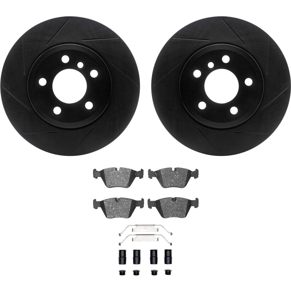 Dynamic Friction 3512-31080 - Brake Kit - Black Zinc Coated Slotted Rotors and 5000 Brake Pads With Hardware