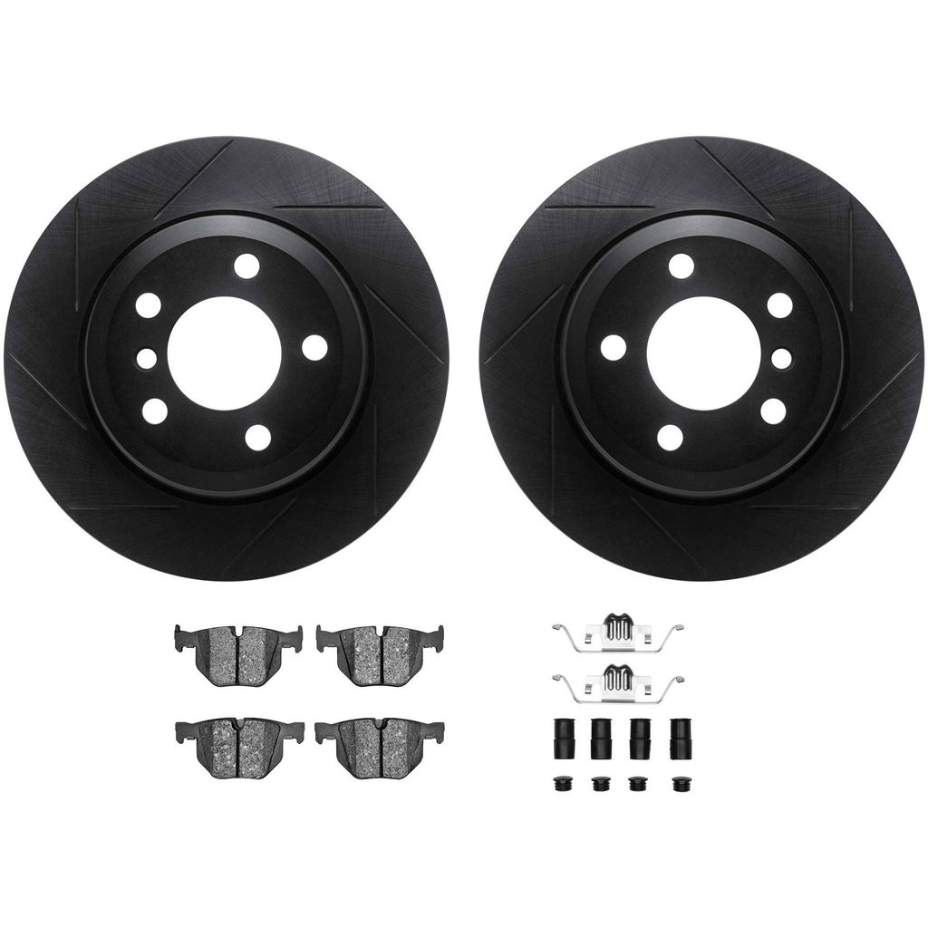 Dynamic Friction 3512-31081 - Brake Kit - Black Zinc Coated Slotted Rotors and 5000 Brake Pads With Hardware