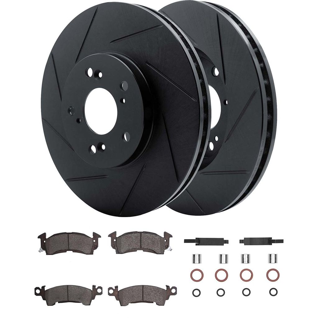 Dynamic Friction 3512-47004 - Brake Kit - Black Zinc Coated Slotted Rotors and 5000 Brake Pads With Hardware