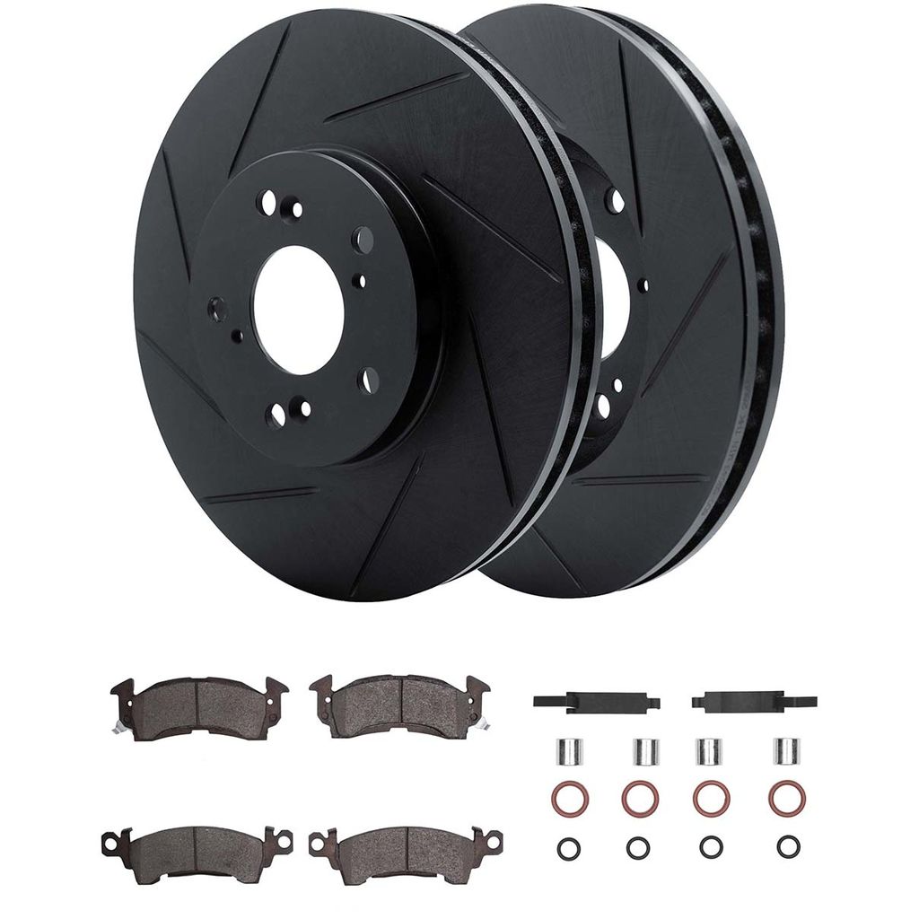 Dynamic Friction 3512-47008 - Brake Kit - Black Zinc Coated Slotted Rotors and 5000 Brake Pads With Hardware