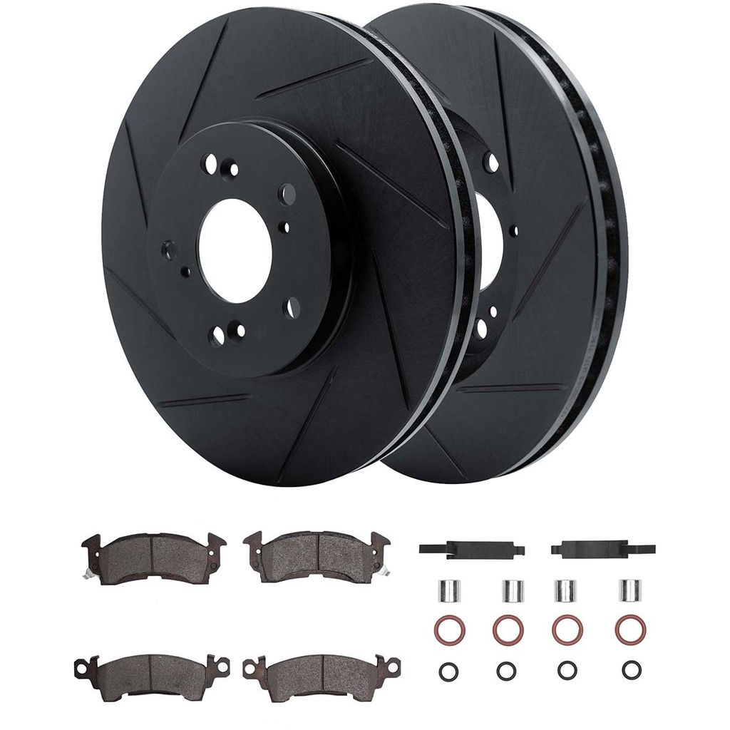 Dynamic Friction 3512-47009 - Brake Kit - Black Zinc Coated Slotted Rotors and 5000 Brake Pads With Hardware