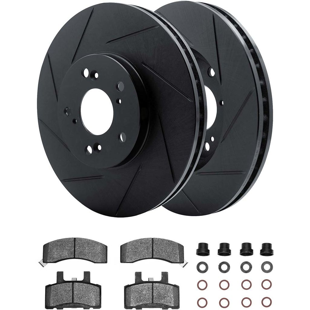 Dynamic Friction 3512-40038 - Brake Kit - Black Zinc Coated Slotted Rotors and 5000 Brake Pads With Hardware