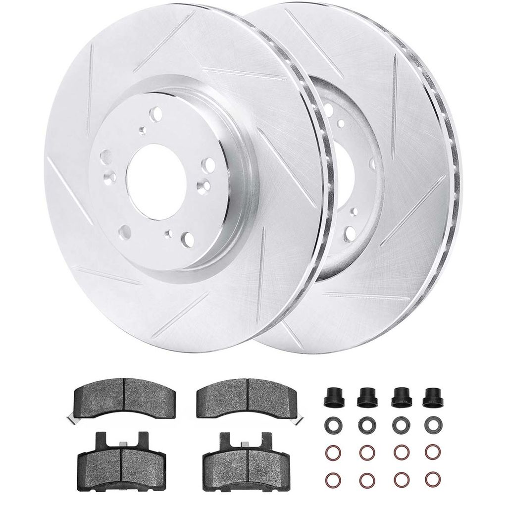 Dynamic Friction 5512-40038 - Brake Kit - Silver Zinc Coated Slotted Rotors and 5000 Brake Pads With Hardware