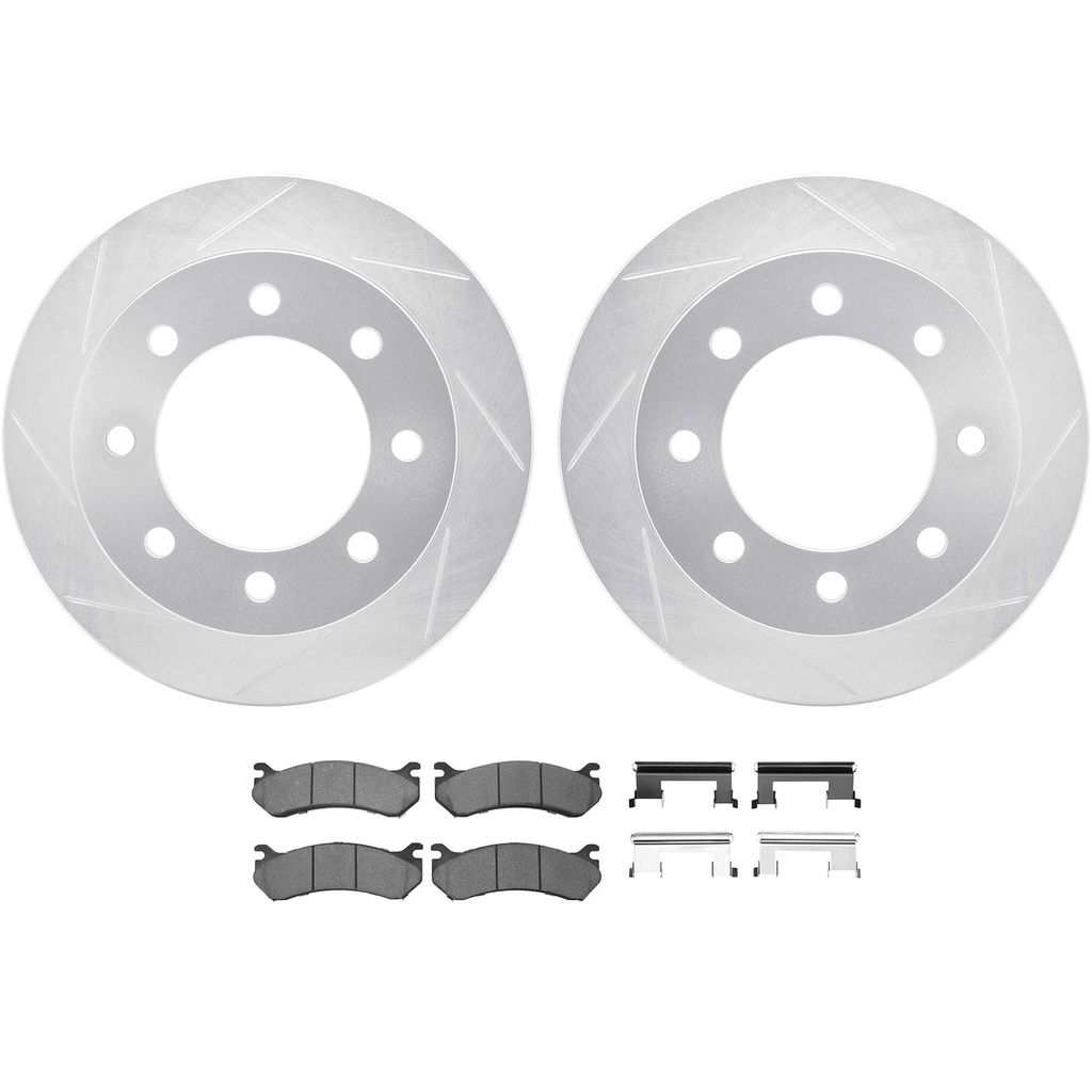 Dynamic Friction 5512-48040 - Brake Kit - Silver Zinc Coated Slotted Rotors and 5000 Brake Pads With Hardware