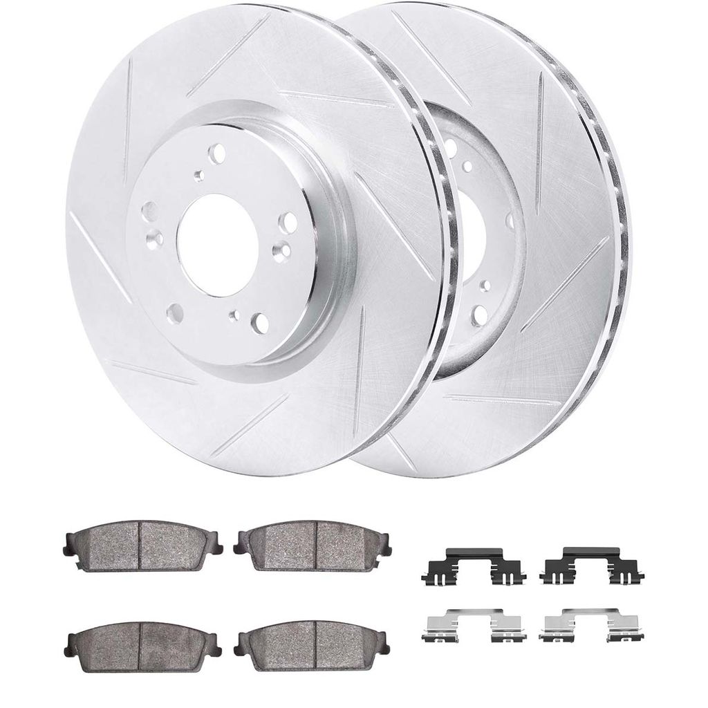 Dynamic Friction 5512-48062 - Brake Kit - Silver Zinc Coated Slotted Rotors and 5000 Brake Pads With Hardware