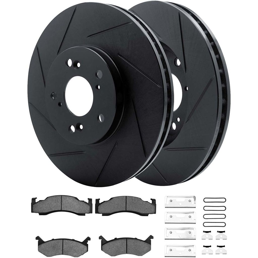 Dynamic Friction 3512-39008 - Brake Kit - Black Zinc Coated Slotted Rotors and 5000 Brake Pads With Hardware