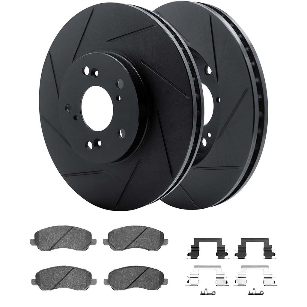 Dynamic Friction 3512-39026 - Brake Kit - Black Zinc Coated Slotted Rotors and 5000 Brake Pads With Hardware