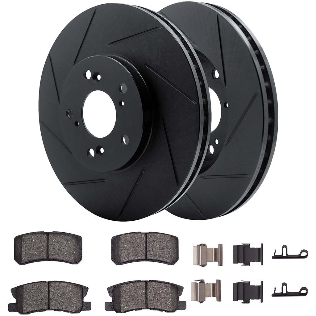 Dynamic Friction 3512-39027 - Brake Kit - Black Zinc Coated Slotted Rotors and 5000 Brake Pads With Hardware