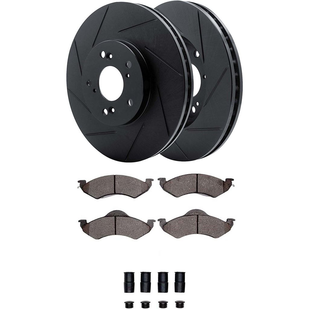Dynamic Friction 3512-40076 - Brake Kit - Black Zinc Coated Slotted Rotors and 5000 Brake Pads With Hardware