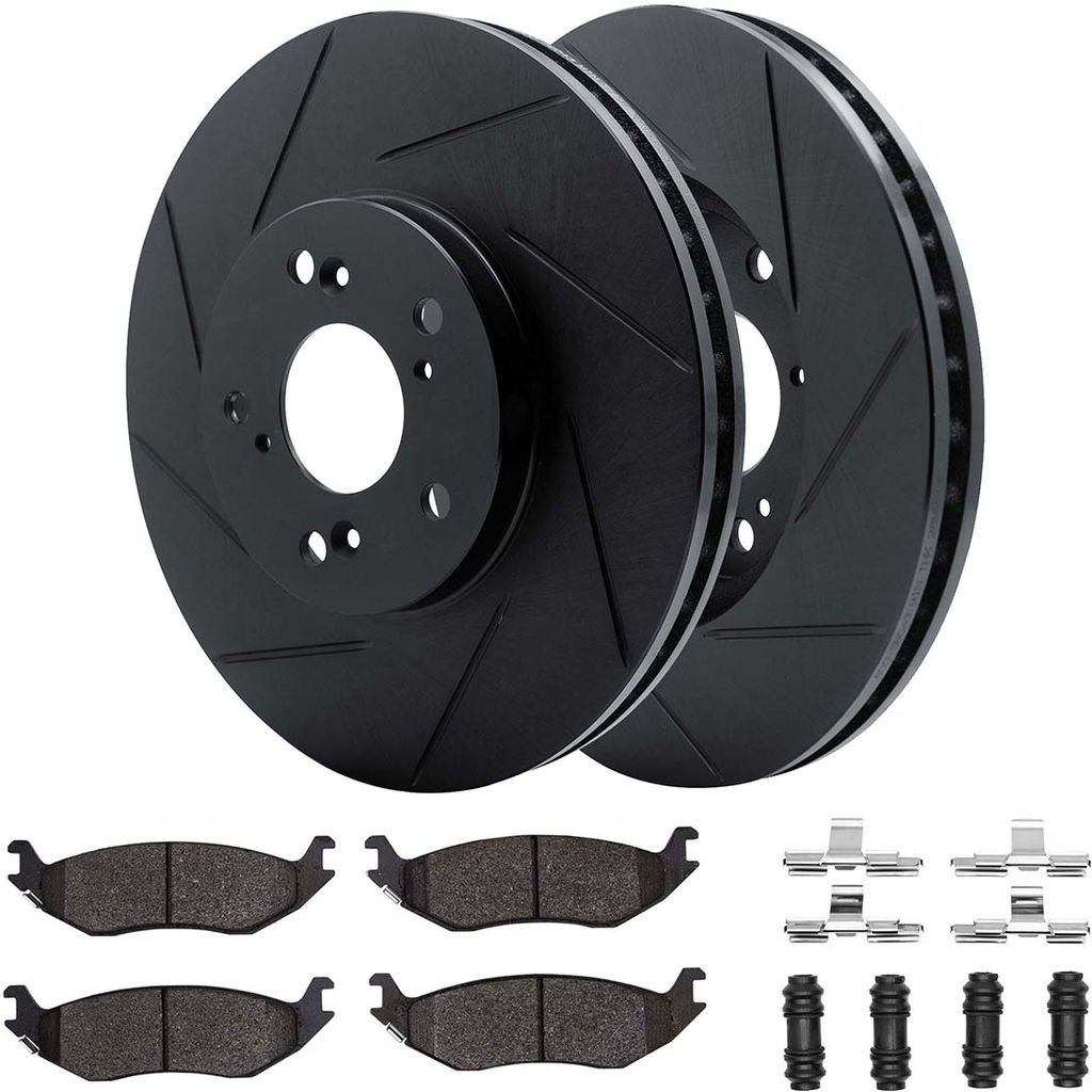 Dynamic Friction 3512-40085 - Brake Kit - Black Zinc Coated Slotted Rotors and 5000 Brake Pads With Hardware