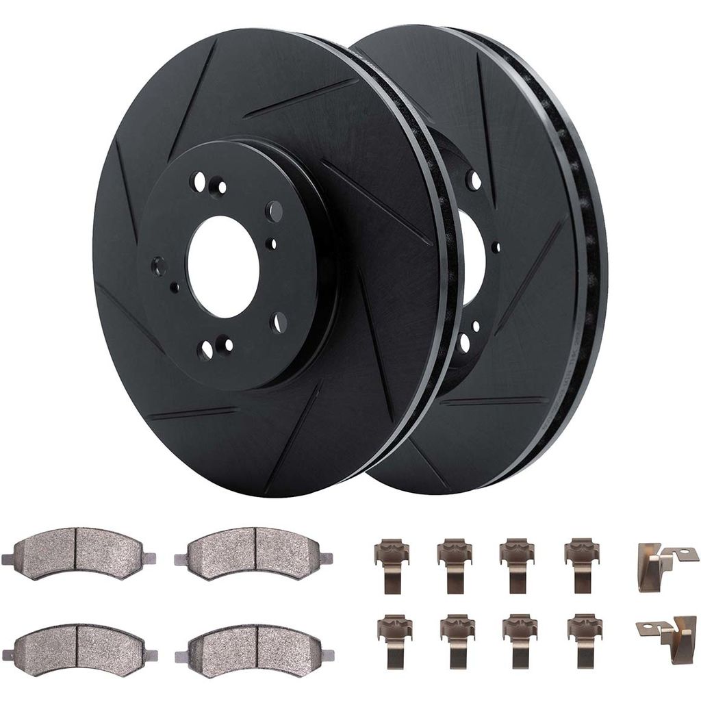 Dynamic Friction 3512-40090 - Brake Kit - Black Zinc Coated Slotted Rotors and 5000 Brake Pads With Hardware