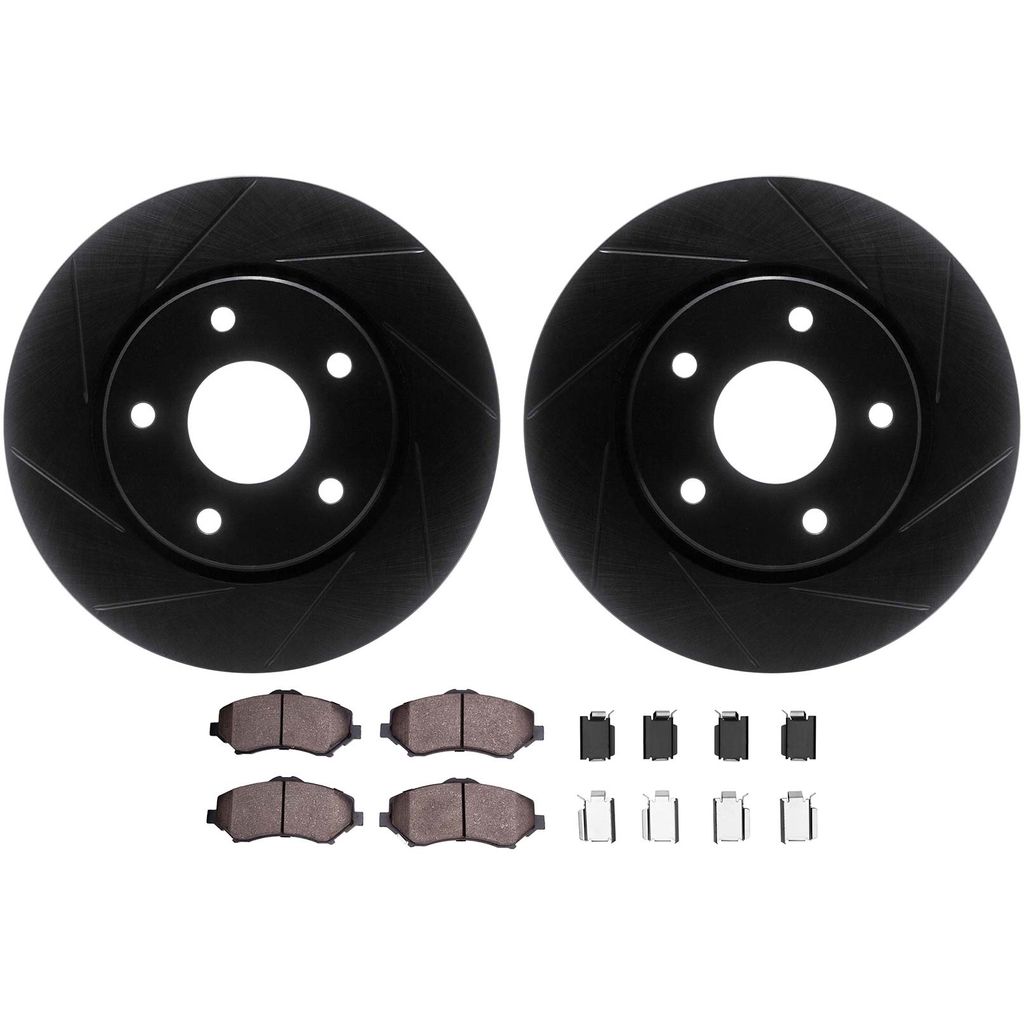 Dynamic Friction 3512-40092 - Brake Kit - Black Zinc Coated Slotted Rotors and 5000 Brake Pads With Hardware