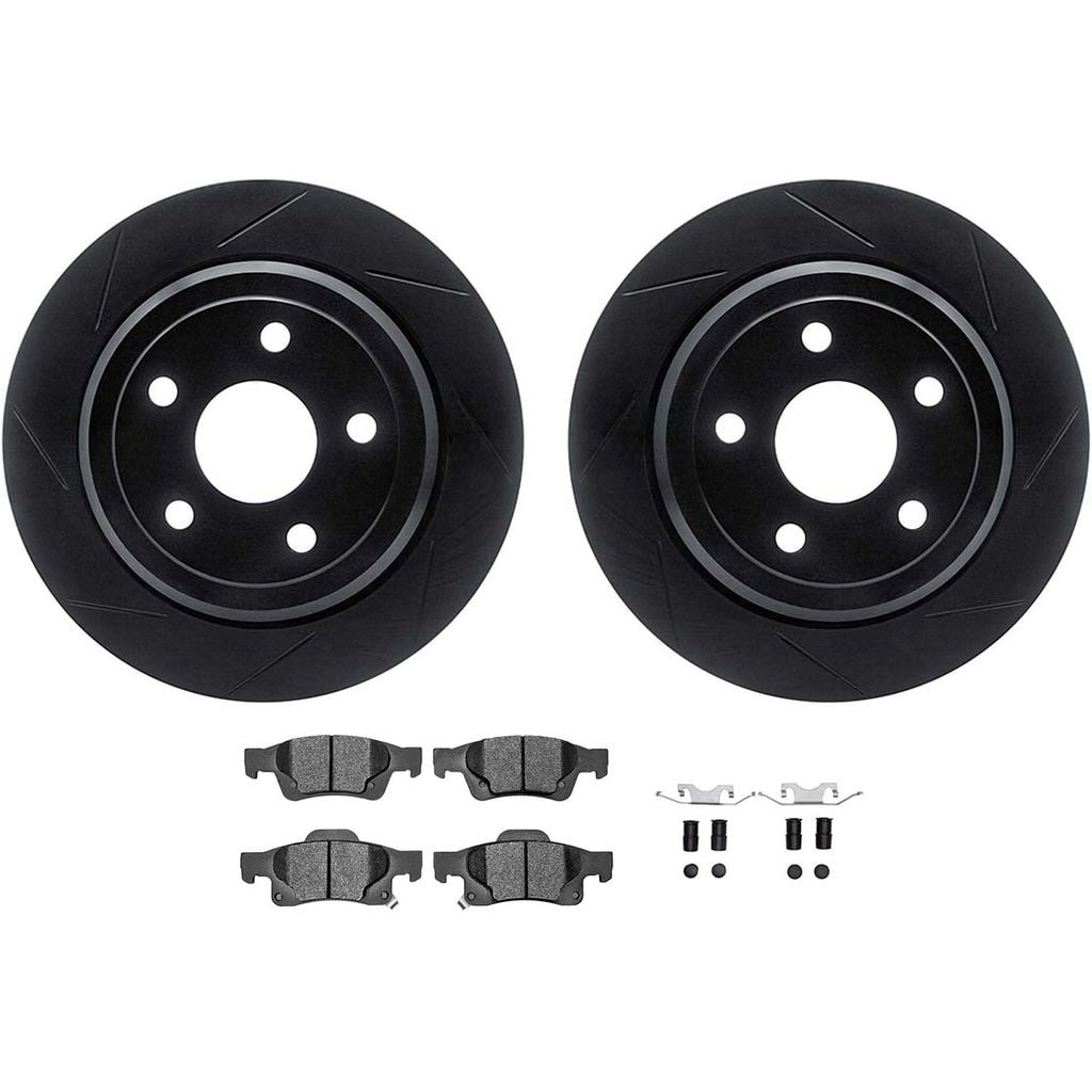 Dynamic Friction 3512-42038 - Brake Kit - Black Zinc Coated Slotted Rotors and 5000 Brake Pads With Hardware