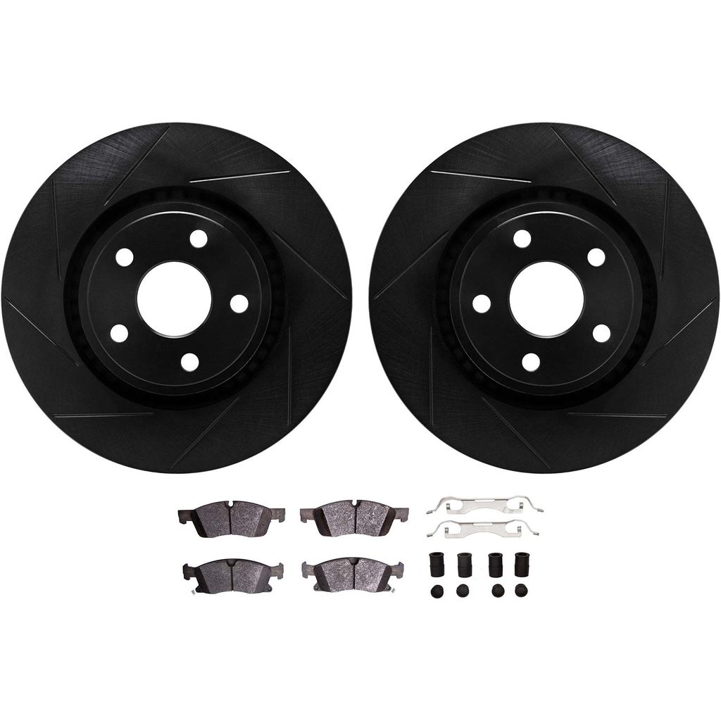 Dynamic Friction 3512-42049 - Brake Kit - Black Zinc Coated Slotted Rotors and 5000 Brake Pads With Hardware