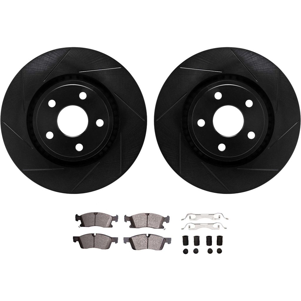 Dynamic Friction 3512-42051 - Brake Kit - Black Zinc Coated Slotted Rotors and 5000 Brake Pads With Hardware