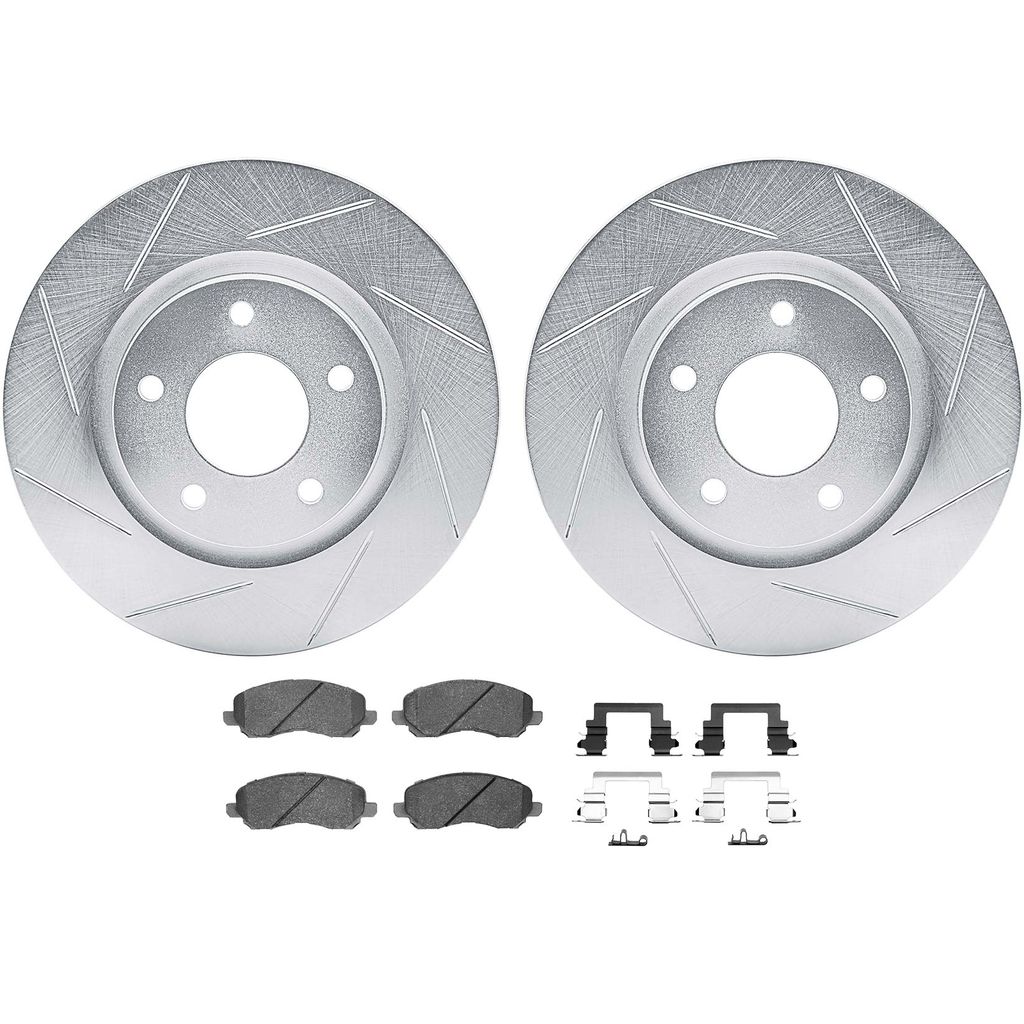 Dynamic Friction 5512-39026 - Brake Kit - Silver Zinc Coated Slotted Rotors and 5000 Brake Pads With Hardware