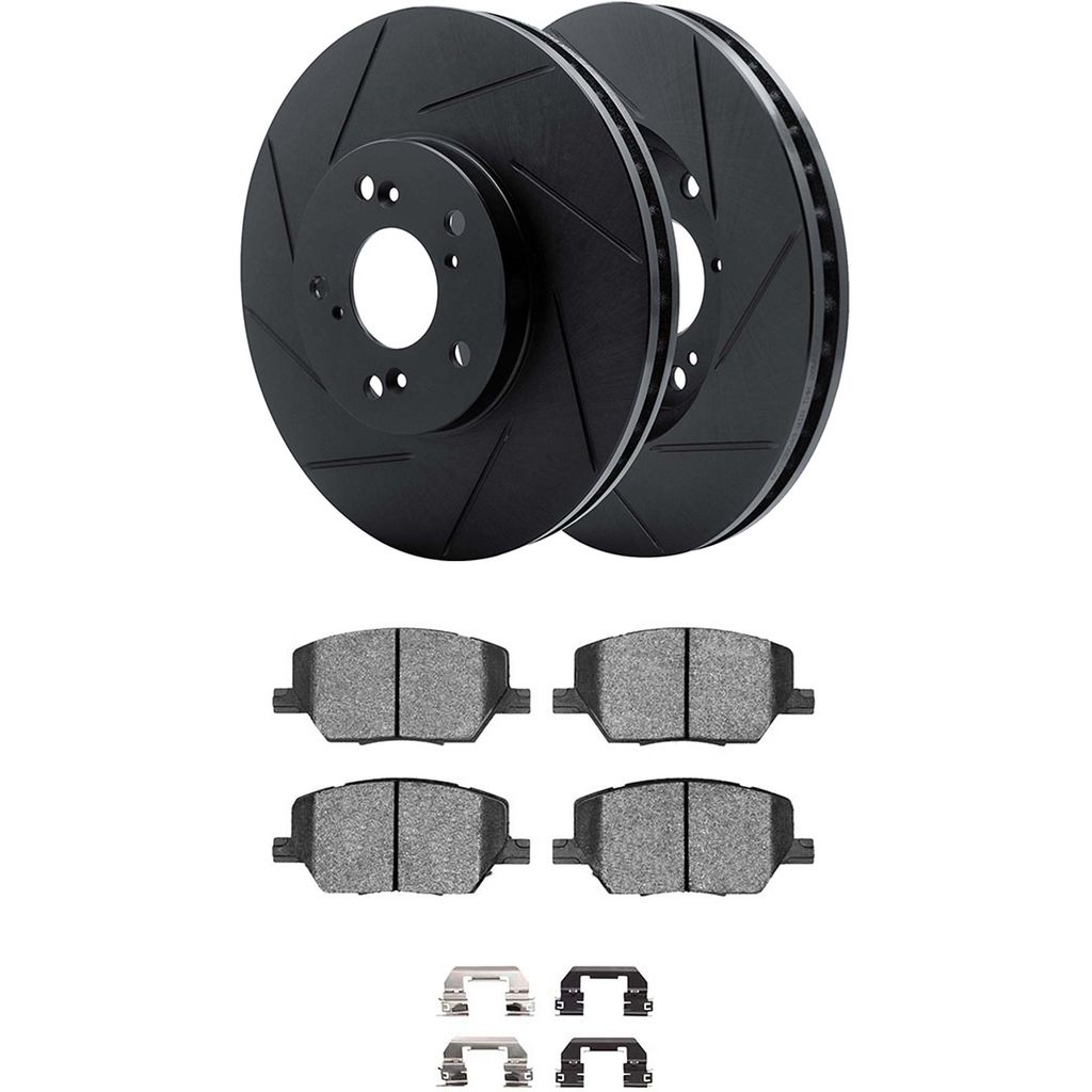Dynamic Friction 3512-39044 - Brake Kit - Black Zinc Coated Slotted Rotors and 5000 Brake Pads With Hardware