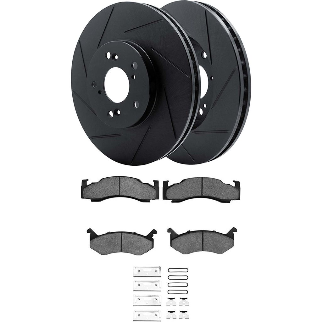 Dynamic Friction 3512-40009 - Brake Kit - Black Zinc Coated Slotted Rotors and 5000 Brake Pads With Hardware