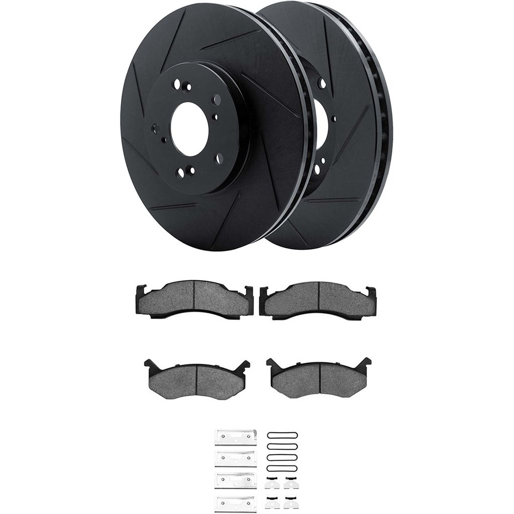 Dynamic Friction 3512-40014 - Brake Kit - Black Zinc Coated Slotted Rotors and 5000 Brake Pads With Hardware