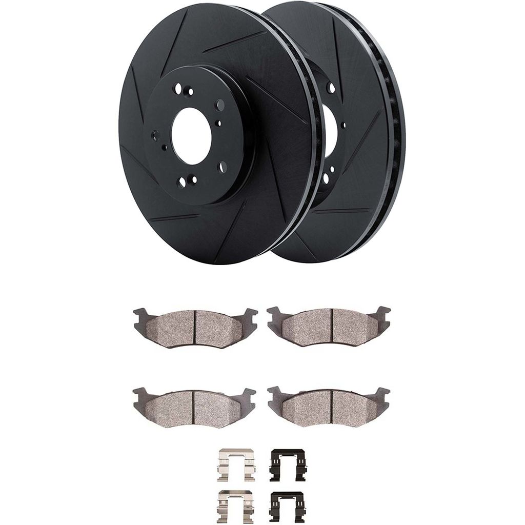 Dynamic Friction 3512-40022 - Brake Kit - Black Zinc Coated Slotted Rotors and 5000 Brake Pads With Hardware