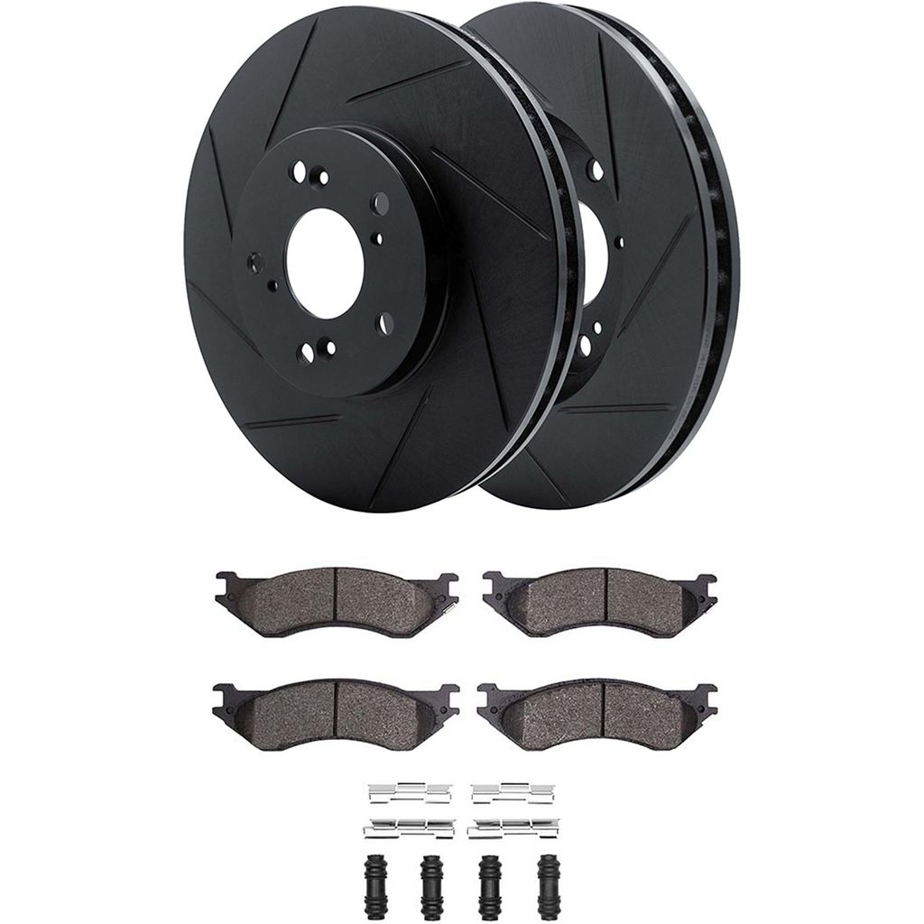 Dynamic Friction 3512-40068 - Brake Kit - Black Zinc Coated Slotted Rotors and 5000 Brake Pads With Hardware