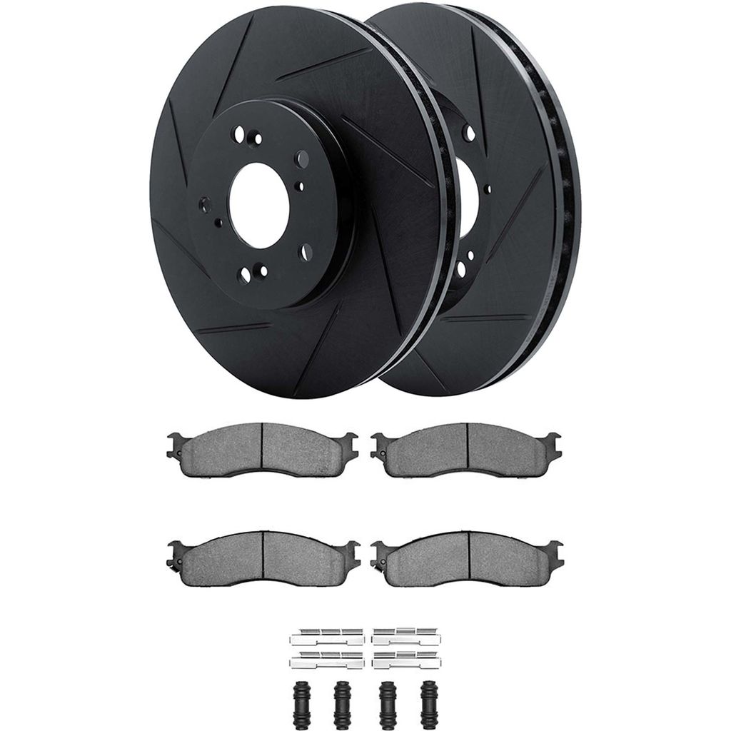 Dynamic Friction 3512-40088 - Brake Kit - Black Zinc Coated Slotted Rotors and 5000 Brake Pads With Hardware
