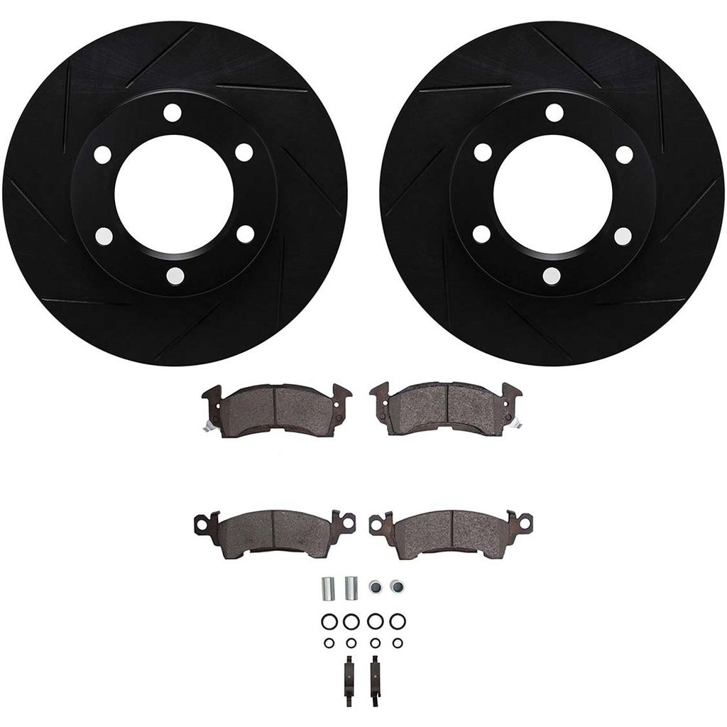 Dynamic Friction 3512-42004 - Brake Kit - Black Zinc Coated Slotted Rotors and 5000 Brake Pads With Hardware
