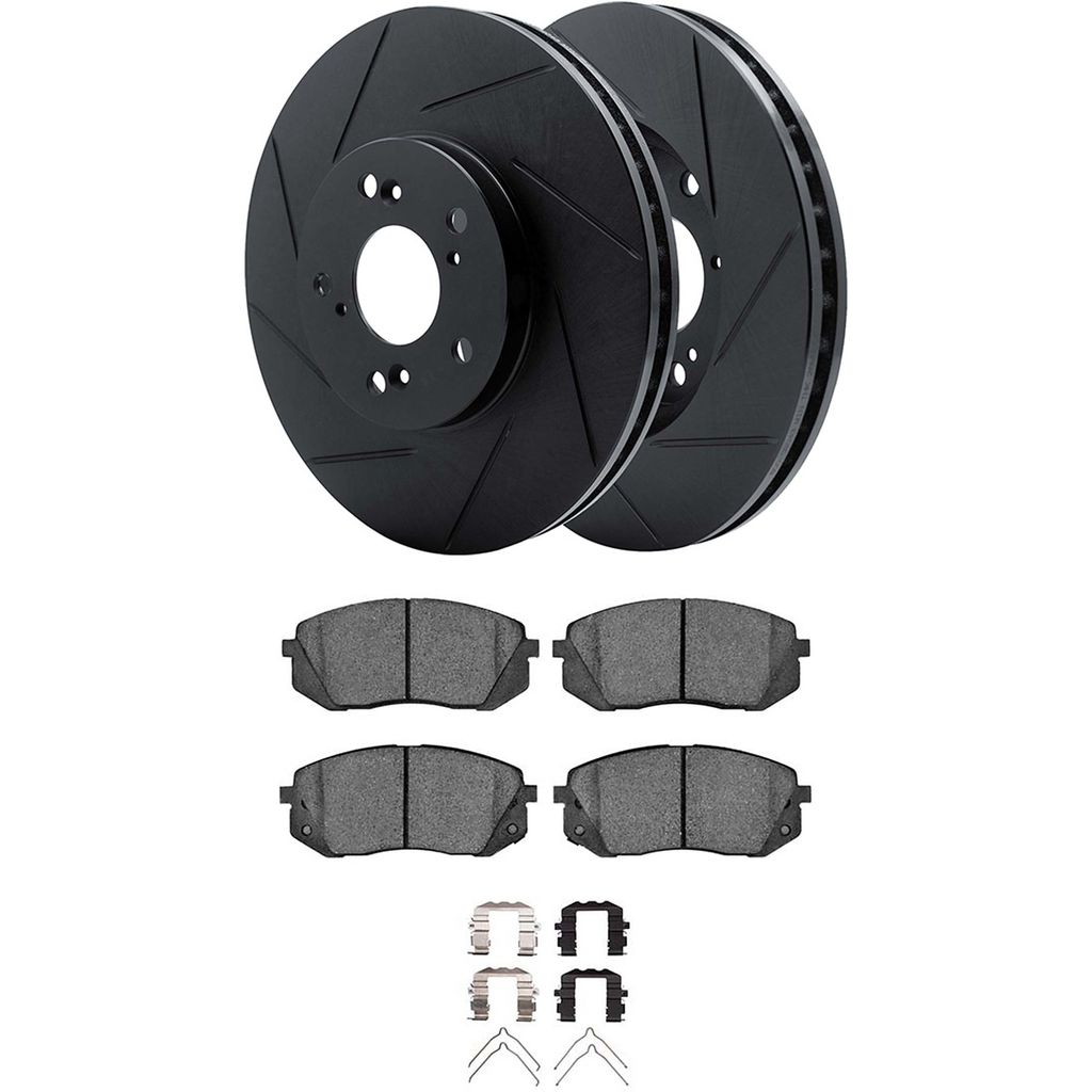 Dynamic Friction 3512-03095 - Brake Kit - Black Zinc Coated Slotted Rotors and 5000 Brake Pads With Hardware