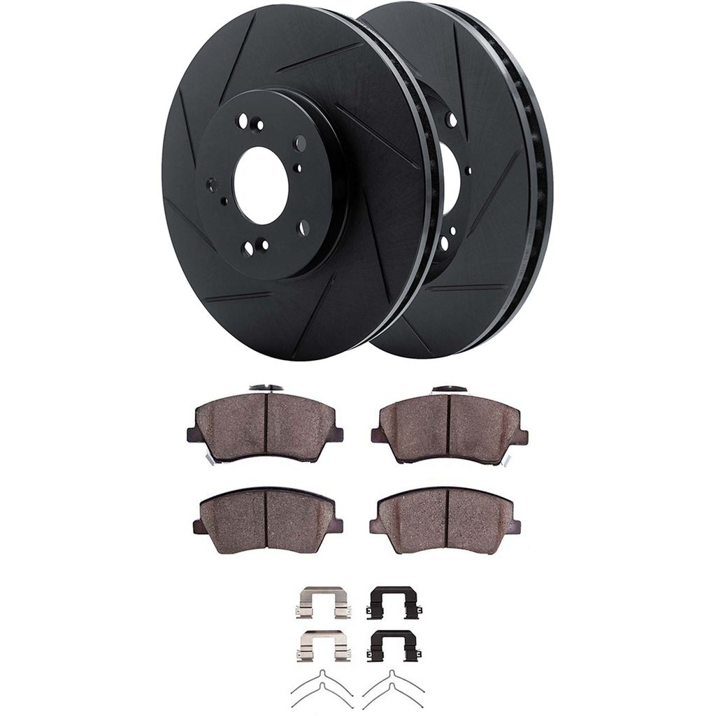 Dynamic Friction 3512-03098 - Brake Kit - Black Zinc Coated Slotted Rotors and 5000 Brake Pads With Hardware