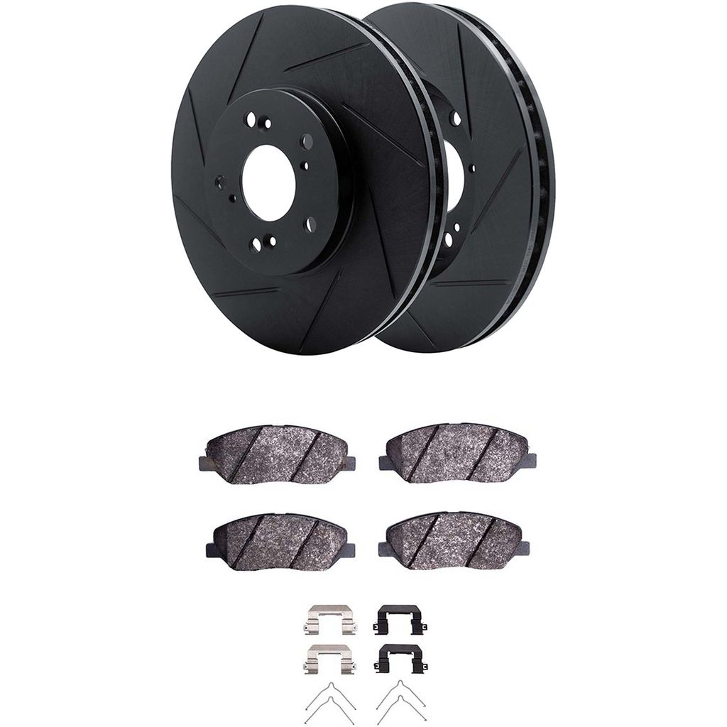 Dynamic Friction 3512-03099 - Brake Kit - Black Zinc Coated Slotted Rotors and 5000 Brake Pads With Hardware