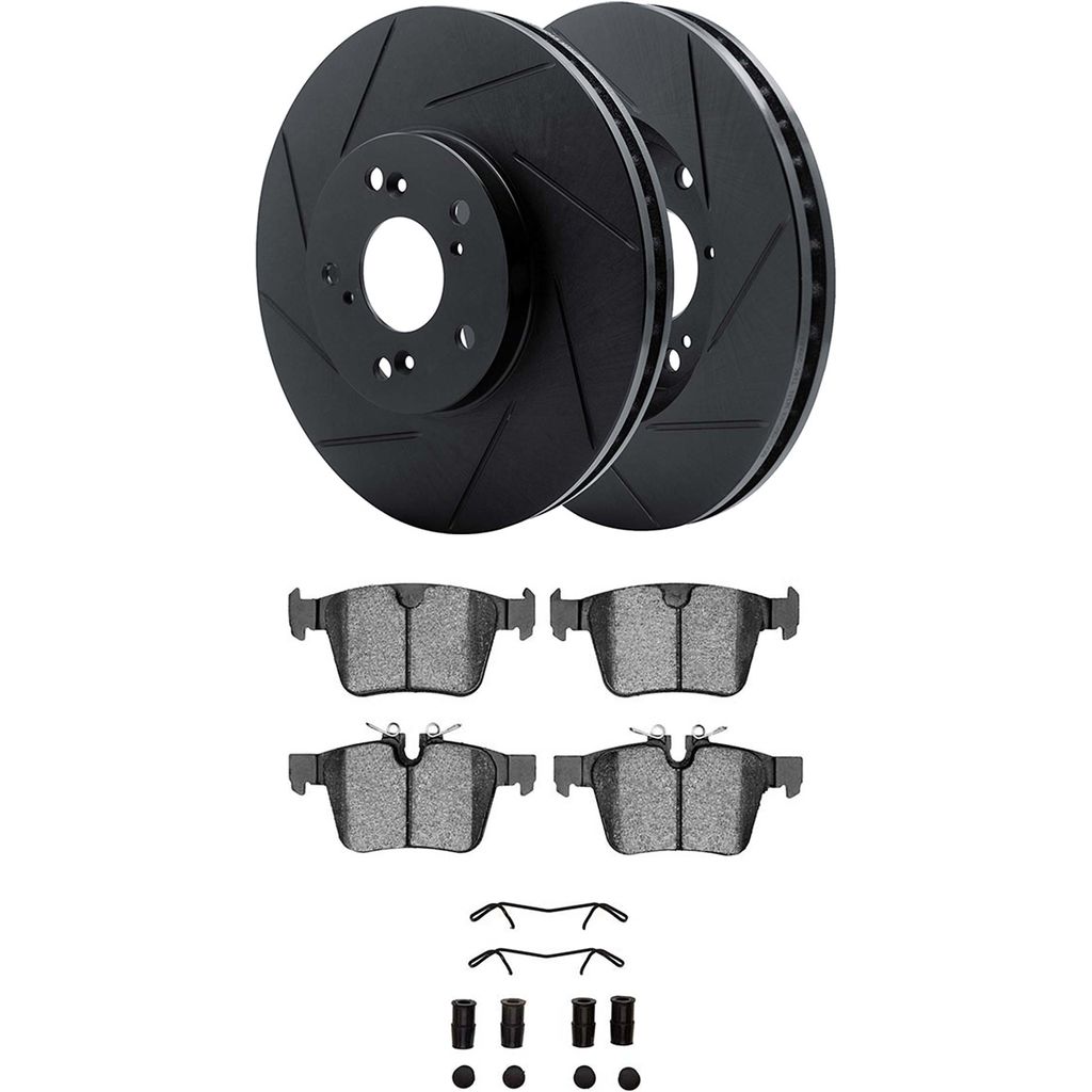 Dynamic Friction 3512-11027 - Brake Kit - Black Zinc Coated Slotted Rotors and 5000 Brake Pads With Hardware