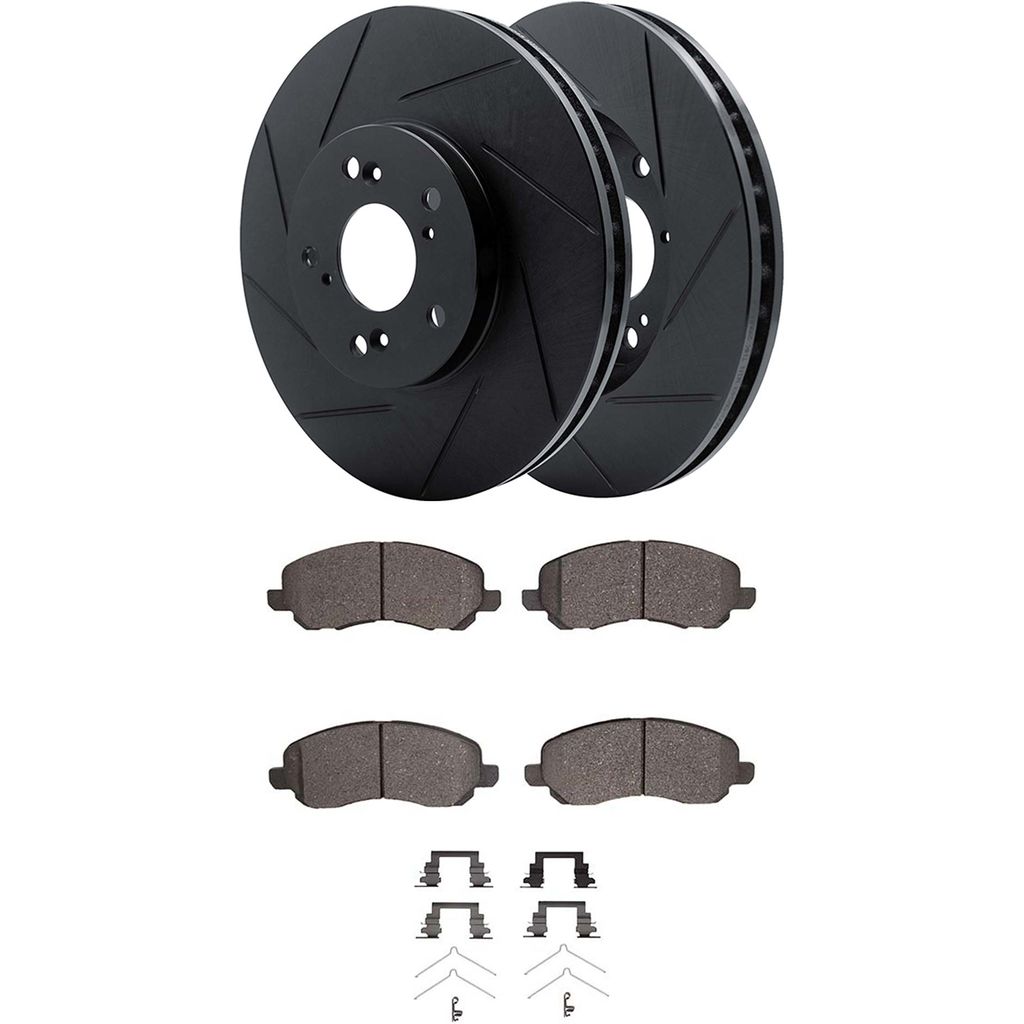 Dynamic Friction 3512-39046 - Brake Kit - Black Zinc Coated Slotted Rotors and 5000 Brake Pads With Hardware