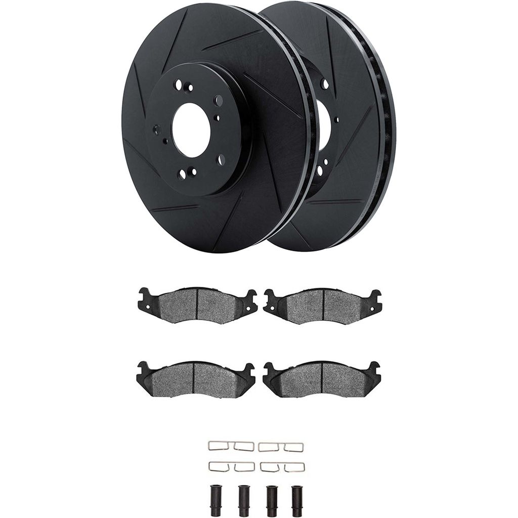 Dynamic Friction 3512-42012 - Brake Kit - Black Zinc Coated Slotted Rotors and 5000 Brake Pads With Hardware