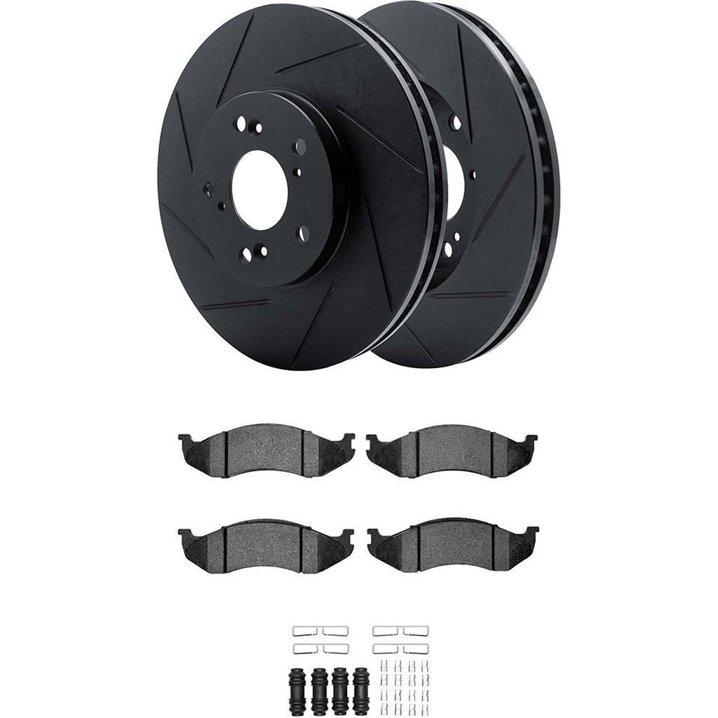 Dynamic Friction 3512-42016 - Brake Kit - Black Zinc Coated Slotted Rotors and 5000 Brake Pads With Hardware