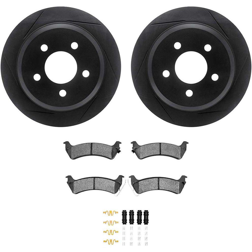 Dynamic Friction 3512-42018 - Brake Kit - Black Zinc Coated Slotted Rotors and 5000 Brake Pads With Hardware