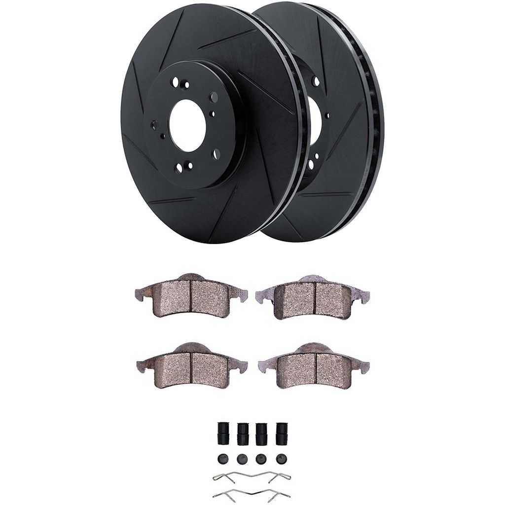 Dynamic Friction 3512-42020 - Brake Kit - Black Zinc Coated Slotted Rotors and 5000 Brake Pads With Hardware