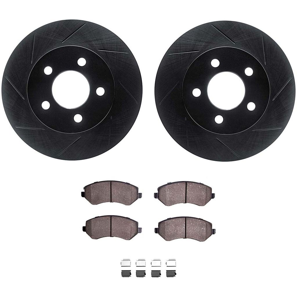 Dynamic Friction 3512-42021 - Brake Kit - Black Zinc Coated Slotted Rotors and 5000 Brake Pads With Hardware