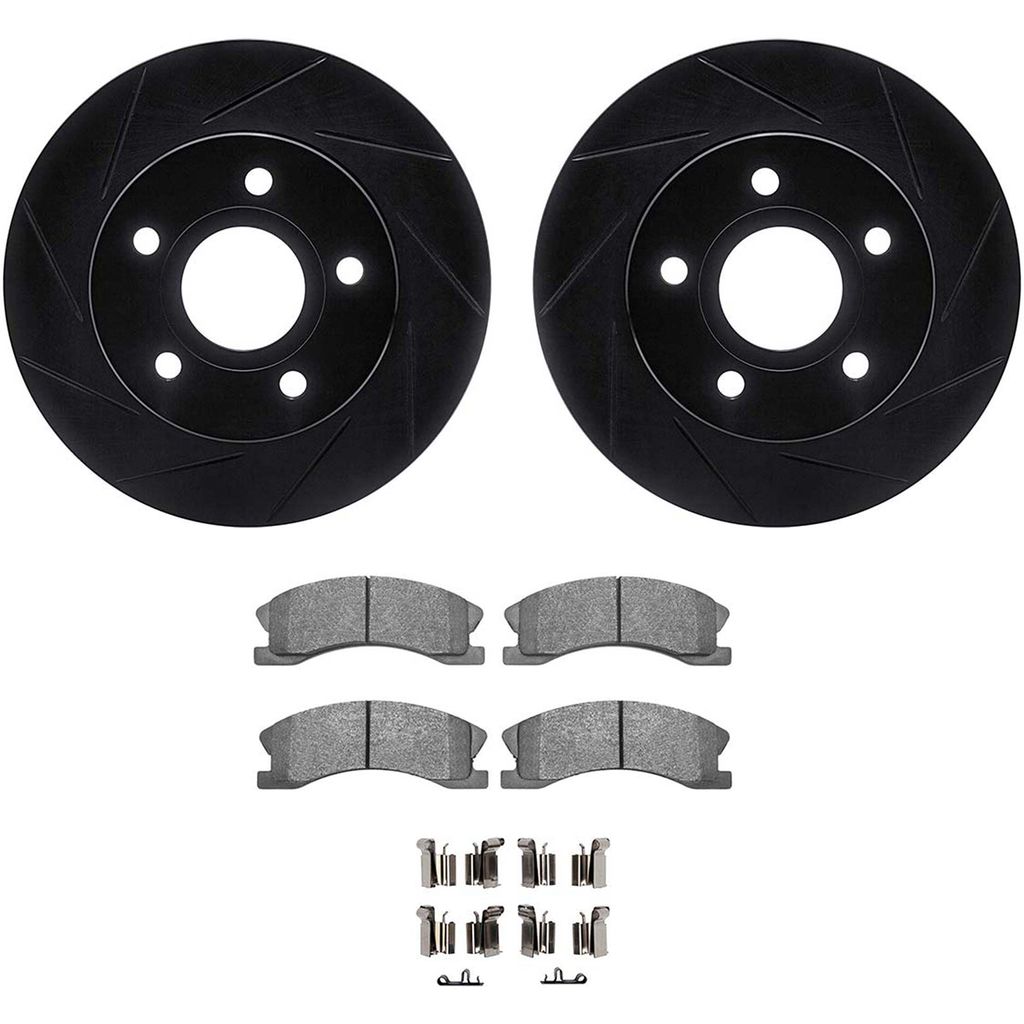 Dynamic Friction 3512-42022 - Brake Kit - Black Zinc Coated Slotted Rotors and 5000 Brake Pads With Hardware