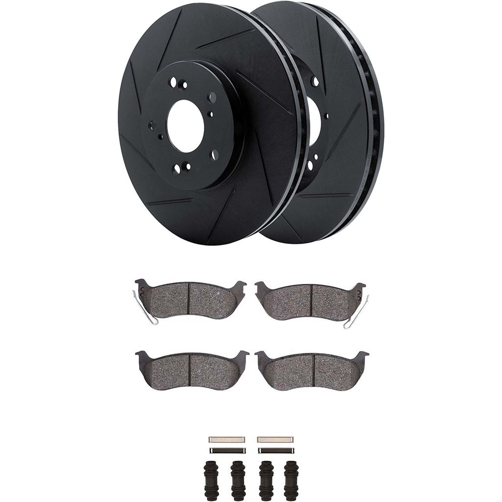 Dynamic Friction 3512-42023 - Brake Kit - Black Zinc Coated Slotted Rotors and 5000 Brake Pads With Hardware