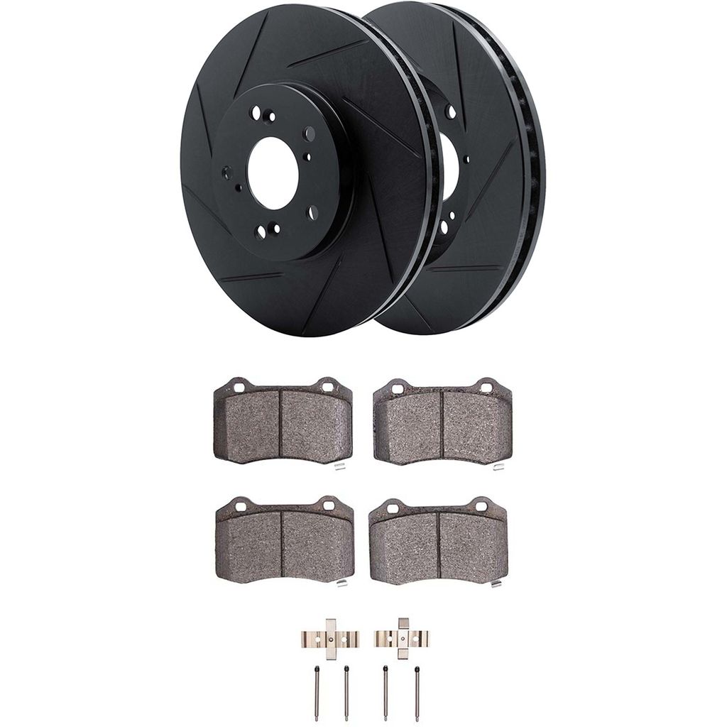 Dynamic Friction 3512-42024 - Brake Kit - Black Zinc Coated Slotted Rotors and 5000 Brake Pads With Hardware