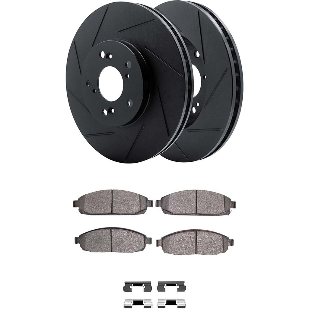 Dynamic Friction 3512-42026 - Brake Kit - Black Zinc Coated Slotted Rotors and 5000 Brake Pads With Hardware