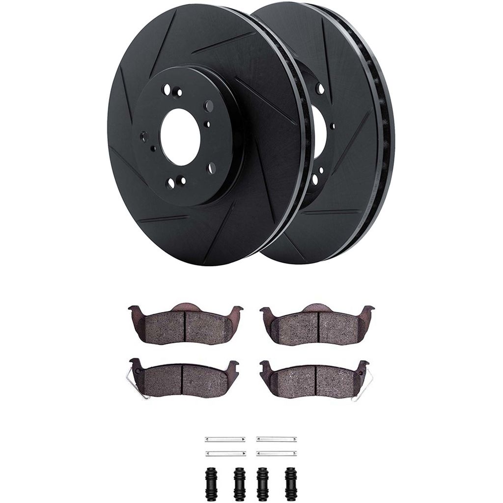 Dynamic Friction 3512-42028 - Brake Kit - Black Zinc Coated Slotted Rotors and 5000 Brake Pads With Hardware