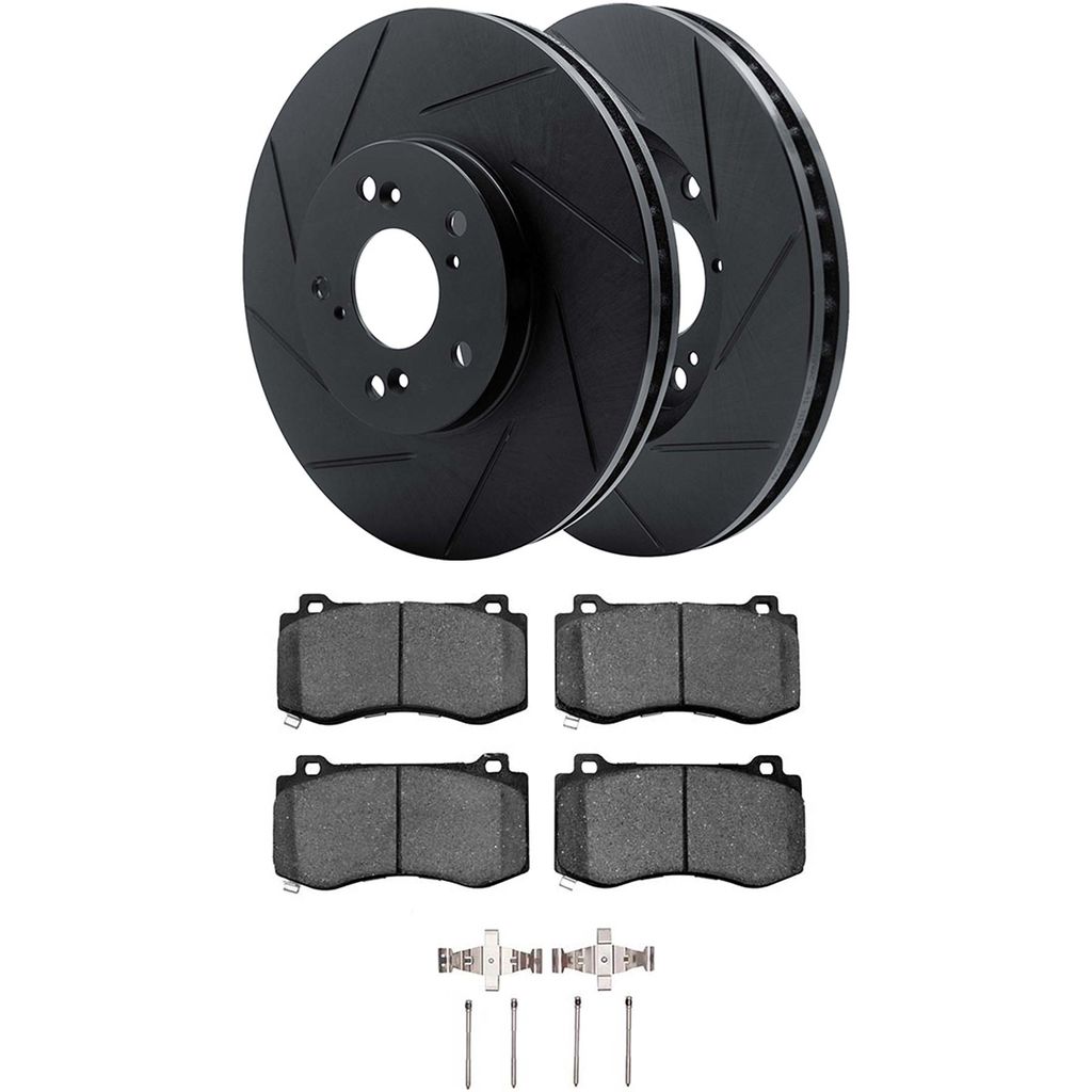 Dynamic Friction 3512-42029 - Brake Kit - Black Zinc Coated Slotted Rotors and 5000 Brake Pads With Hardware