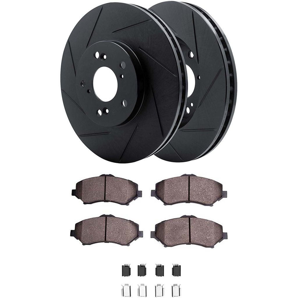 Dynamic Friction 3512-42032 - Brake Kit - Black Zinc Coated Slotted Rotors and 5000 Brake Pads With Hardware