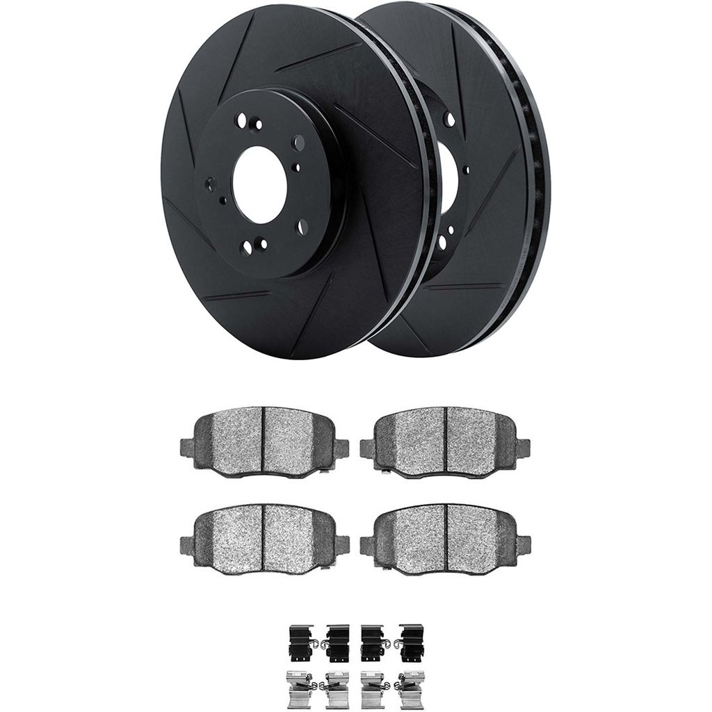 Dynamic Friction 3512-42044 - Brake Kit - Black Zinc Coated Slotted Rotors and 5000 Brake Pads With Hardware