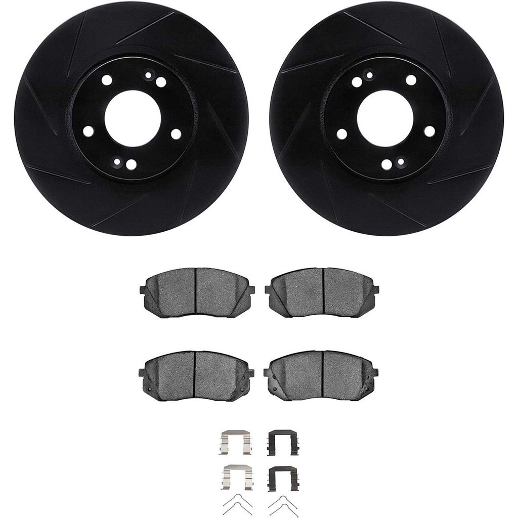 Dynamic Friction 3512-03043 - Brake Kit - Black Zinc Coated Slotted Rotors and 5000 Brake Pads With Hardware