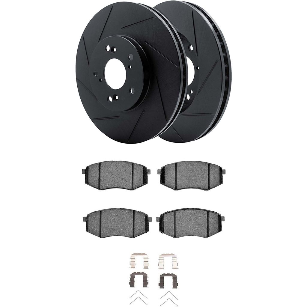 Dynamic Friction 3512-03065 - Brake Kit - Black Zinc Coated Slotted Rotors and 5000 Brake Pads With Hardware