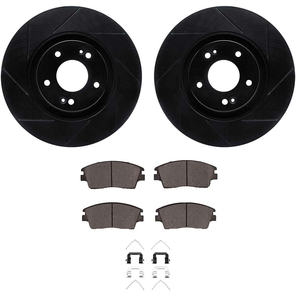 Dynamic Friction 3512-03092 - Brake Kit - Black Zinc Coated Slotted Rotors and 5000 Brake Pads With Hardware